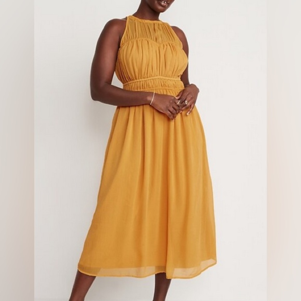 Yellow fit and flare old navy crinkle dress XXL TALL NEW